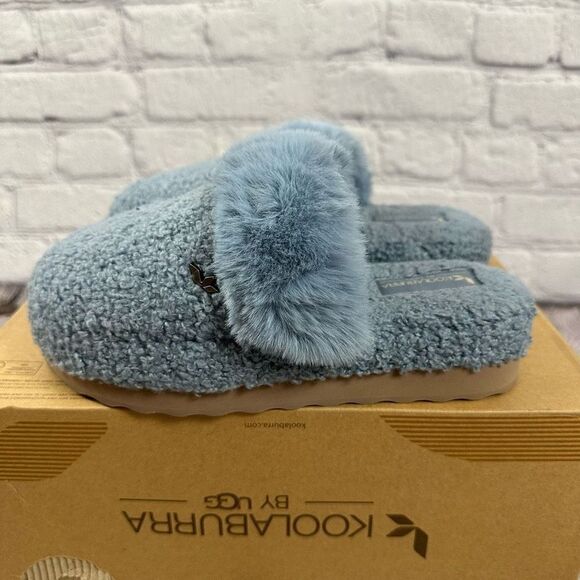 Koolaburra by UGG Women’s Peachee Closed Toe Faux Fur Slide Slipper Flat Blue 5 - Picture 7 of 11